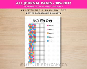 Rate My Day - PRINTABLE Journal Page - Printable Planner Page - Daily Rating Tracker - Mood Tracker - Year In Pixels - Monthly Tracker