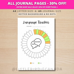 Seguimiento del idioma - Página de diario IMPRIMIBLE - Seguimiento de hábitos - Aprendizaje de idiomas - Nuevo idioma - Aprender francés - Aprender español - Seguimiento del idioma