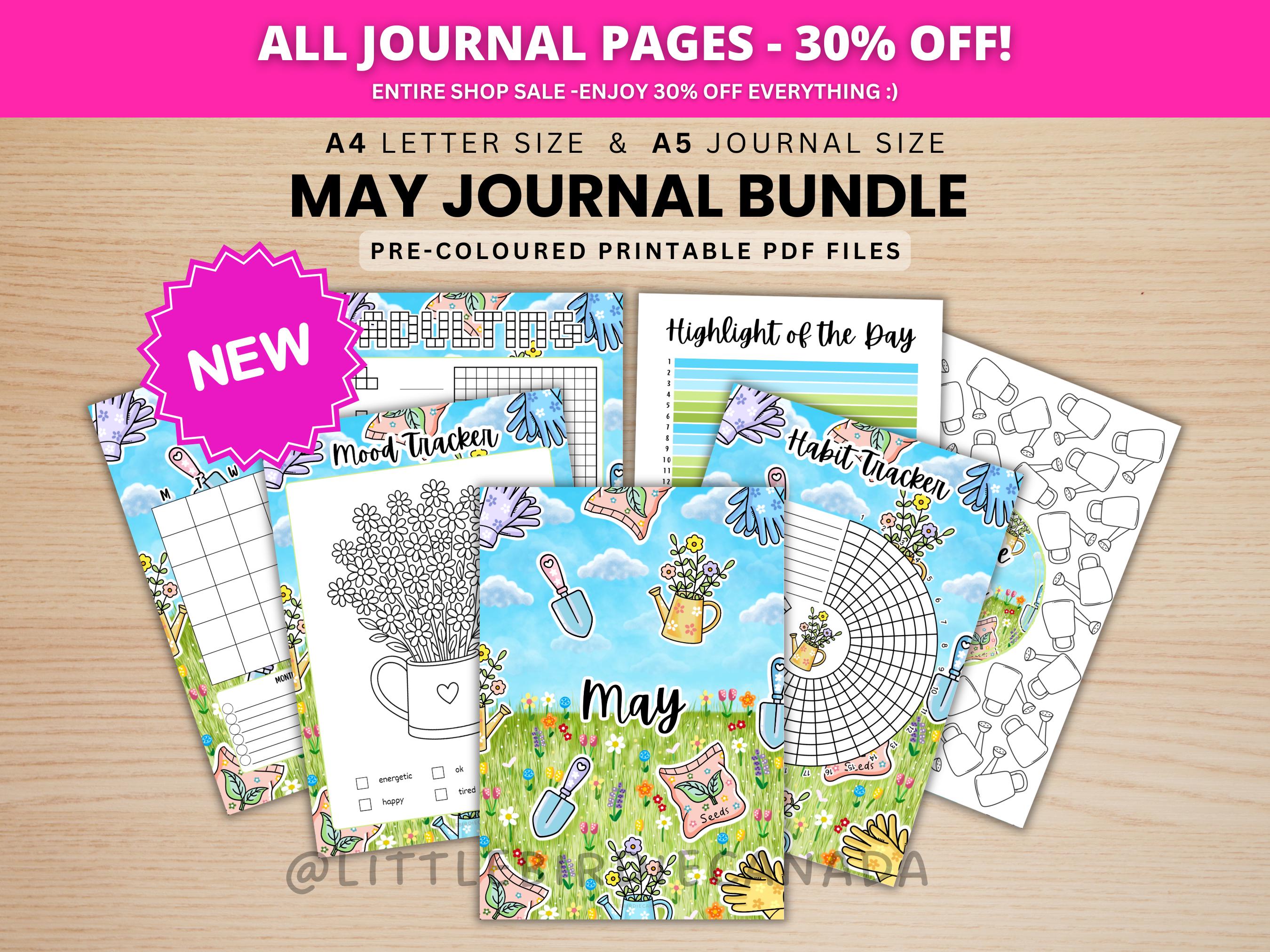 May Journal Bundle - Garden - PRINTABLE Journal Pages - PRE-COLOURED ...