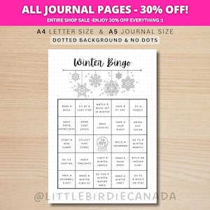 Winter Bingo Game - Winter Activities - PRINTABLE Journal Page - Planner Page - Winter To Do List - Winter Activity List Winter Bucket List