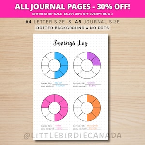 Registro de ahorros - Página de diario IMPRIMIBLE - Rastreador de ahorros - Juego de ahorro - Ahorro para vacaciones - Rastreador de fondos de ahorro - Rastreador de dinero - Página de planificación