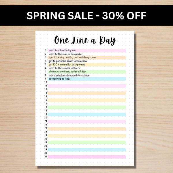 One Line A Day - A5 Journal Page - PRINTABLE Tracker - Memory Tracker - Daily Tracker - Daily Gratitude Journal - Highlight Of The Day