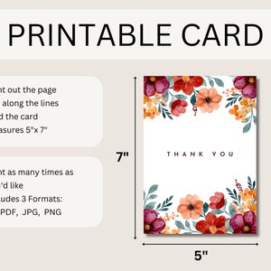 PRINTABLE Thank You Card Flower Thank You Card Floral Thank You Card ...
