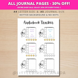 Audiobook Tracker - PRINTABLE Journal Page - Planner Page - Audiobook Reading Log - Reading Tracker - Reading Journal Page - Audiobook Log