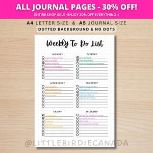 Tygodniowa lista zadań do wykonania - DRUKOWANA strona dziennika - Strona planera - Tygodniowa lista kontrolna - Drukowane przypomnienie - Tygodniowe przypomnienie - Codzienne przypomnienie