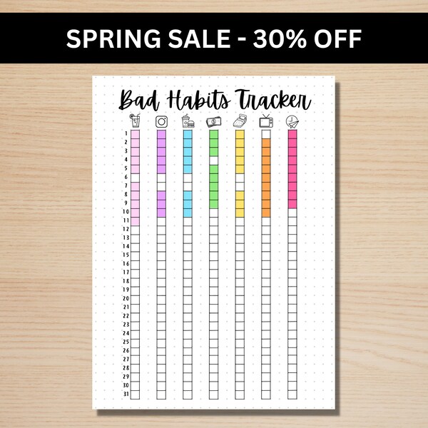 Bad Habit Tracker - A5 Journal Page - PRINTABLE Tracker - Monthly Tracker - Monthly Goal Tracker - Fitness Tracker - Health Tracker