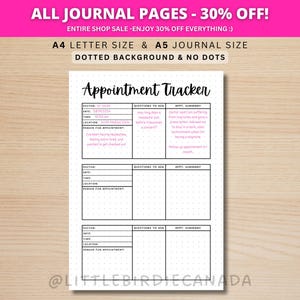 Appointment Tracker - PRINTABLE Journal Page - Medical Tracker - Health Tracker - Track Appointments - Doctor Appointment Notes - Doctor Log