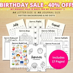 Sommer Journal Bundle - DRUCKBARE Sommer Planer - 17 Journal Seiten - Sommer Journal Seiten - Vorteilspaket - Sommer Bucket List
