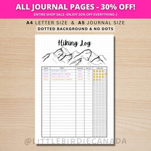 Carnet de randonnée - Page de journal à imprimer - Tracker de randonnée - Tracker de randonnée - Journal de randonnée - Carnet de randonnée en montagne - Tracker de miles - Page de planificateur