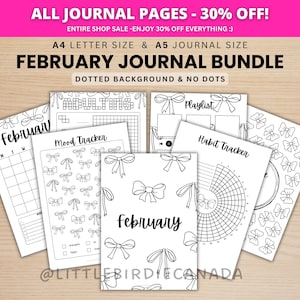 Februar Journal Bundle - Schleifen - DRUCKBARE Journal Seiten - SCHWARZ & WEISS - Februar Kalender - Februar Agenda - Druckbare Planer