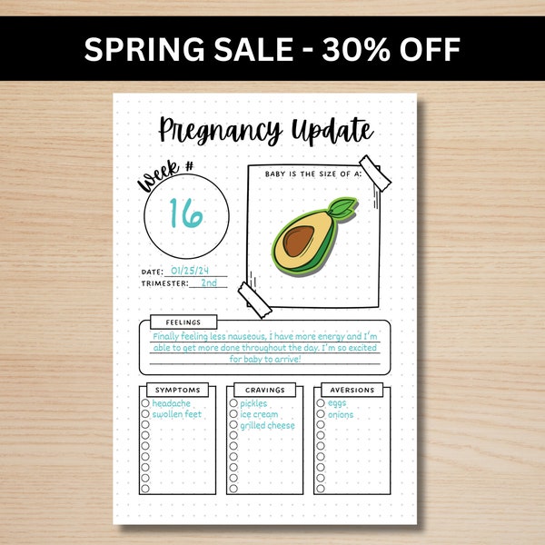 Pregnancy Update - A5 Journal Page - PRINTABLE Tracker - Pregnancy Tracker - Pregnancy Journal - Pregnancy Planner - Symptoms - Cravings Log