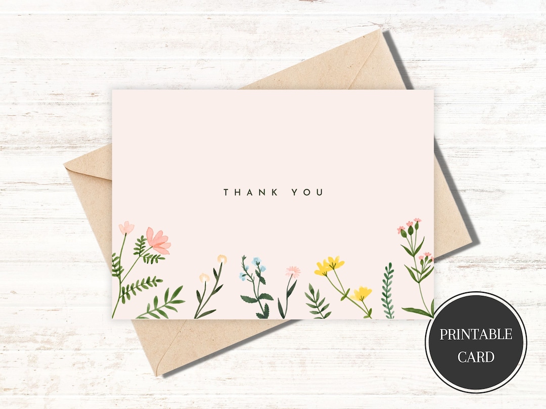 Printable Thank You Card Floral Thank You Card Flower Thank You Card