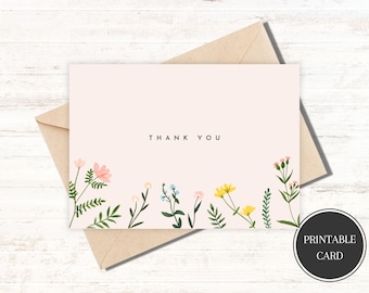 Printable Thank You Card Floral Thank You Card Flower Thank You Card Print at Home Thanks Card Thank You Card For Her Digital Download