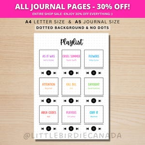 Playlist Tracker - PRINTABLE Journal Page - Planner Page - Monthly Playlist - Songs of the Month - Playlist Journal Page - Song Tracker