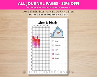 Shark Week - Period Tracker - PRINTABLE Journal Page - Planner Page - Ovulation Tracker - Menstrual Cycle Log - Period Log - Fertility Log