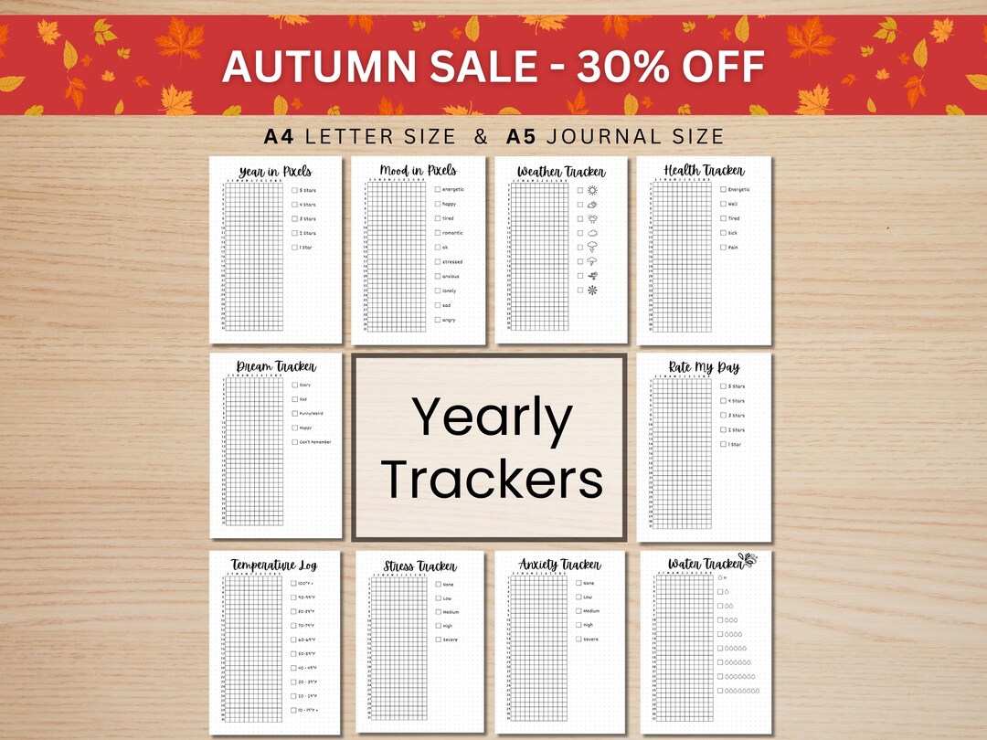 Yearly Trackers Bundle PRINTABLE Journal Pages Digital Planner Pages A5 ...