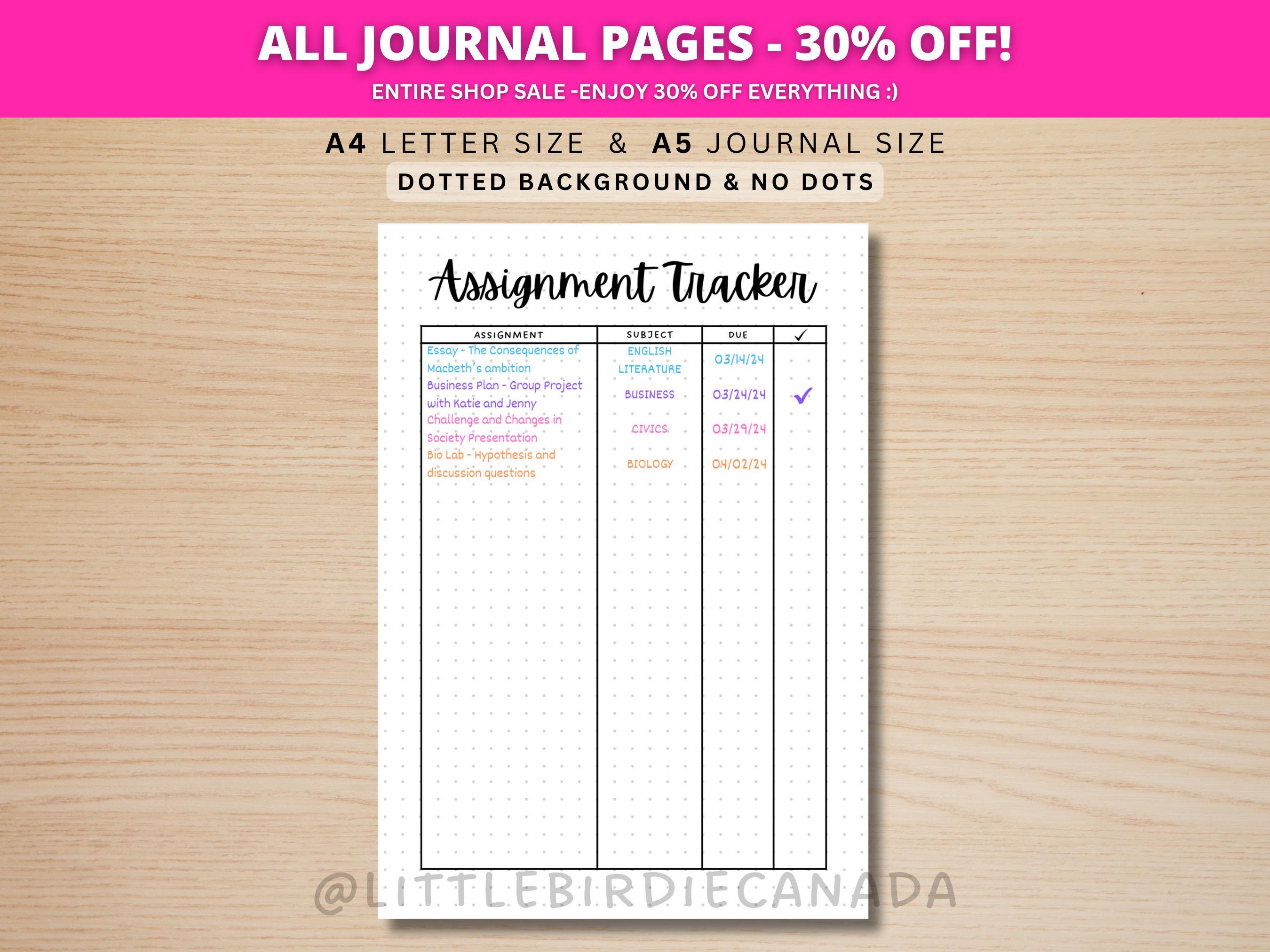 Assignment Tracker - PRINTABLE Journal Page - Student Journal - Student ...