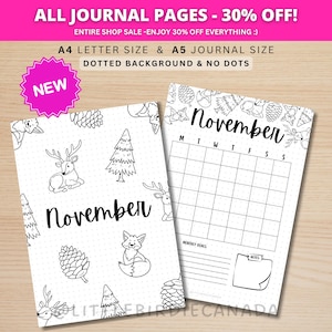 November Title Page and Calendar - PRINTABLE Calendar - Forest Theme - Journal Title Page and Calendar - November Cover Page