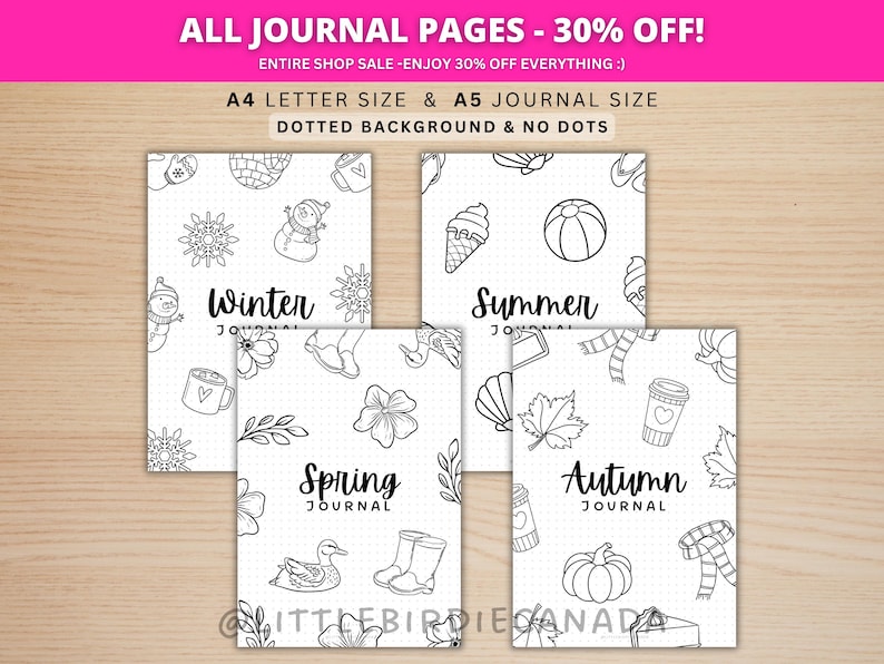 Saisonale Journal Titel Seiten - DRUCKBARE Journal Seite - Journal Deckblatt - Druckbare Planer Seite - Sommer - Herbst - Winter - Frühling Bild 1