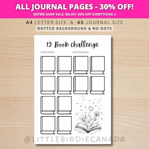 12 Book Reading Challenge - PRINTABLE Journal Page - Reading Tracker - Reading Log - Printable Planner Page- Book Challenge - Reading Game