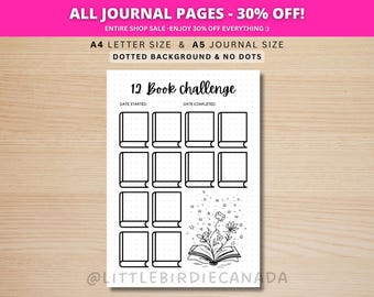 12 Book Reading Challenge - PRINTABLE Journal Page - Reading Tracker - Reading Log - Printable Planner Page- Book Challenge - Reading Game