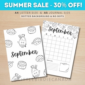 September Title Page - Sushi - September Calendar - PRINTABLE Calendar - Journal Title Page and Calendar - Journal Cover Page