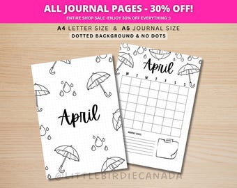 April Title Page - Rain - April Calendar - PRINTABLE Calendar - Journal Title Page and Calendar Set - April Cover Page
