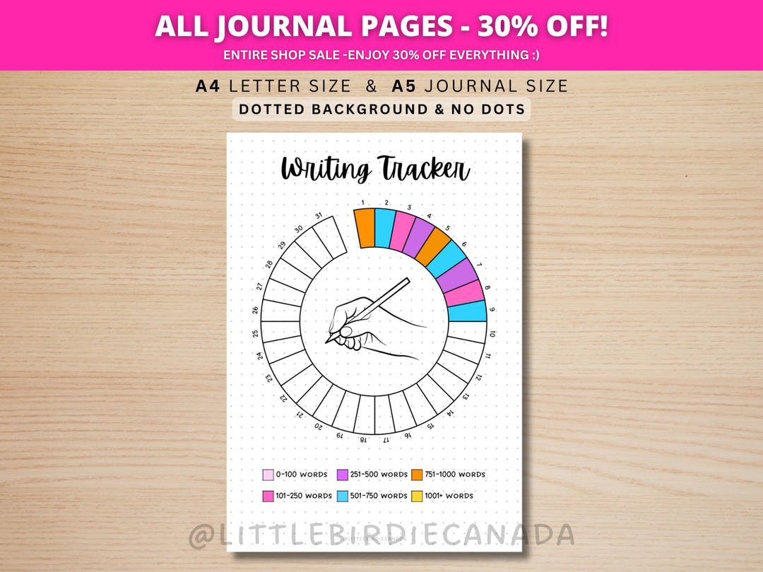 Writing Tracker - PRINTABLE Journal Page - Track Writing - Word Count ...