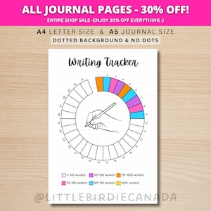 Writing Tracker - PRINTABLE Journal Page - Track Writing - Word Count - Word Log - Printable Planner Page - Writing Challenge