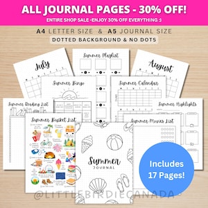 Summer Journal Bundle - PRINTABLE Summer Planner - 17 Journal Pages - Summer Journal Pages - Value Pack - Summer Bucket List