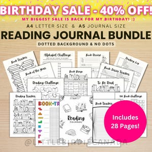 PACCHETTO DIARIO DI LETTURA - Pagine di diario stampabili - Pagine di planner digitale - Formato A5 e A4 - Confezione risparmio - 28 pagine - Puntini e niente puntini