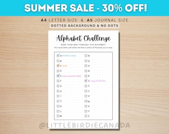 Alphabet Reading Challenge - PRINTABLE Journal Page - Reading Tracker - Reading Log - Printable Planner Page - Book Challenge - Reading Game