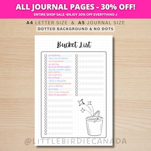 Bucket List - PRINTABLE Journal Page - Life Goals List - Goal Tracker - Travel List - To Do List - Dream List - Things To Do - Planner Page