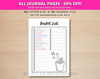 Bucket List - PRINTABLE Journal Page - Life Goals List - Goal Tracker - Travel List - To Do List - Dream List - Things To Do - Planner Page