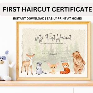 Mein erster haarschnitt Zertifikat Erster haarschnitt Andenken Erster haarschnitt zertifikat Meilenstein-Markierung Erster haarschnitt auszeichnung für kinder baby wald