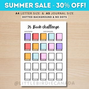 25 Book Reading Challenge - PRINTABLE Journal Page - Reading Tracker - Reading Log - Printable Planner Page- Book Challenge - Reading Game