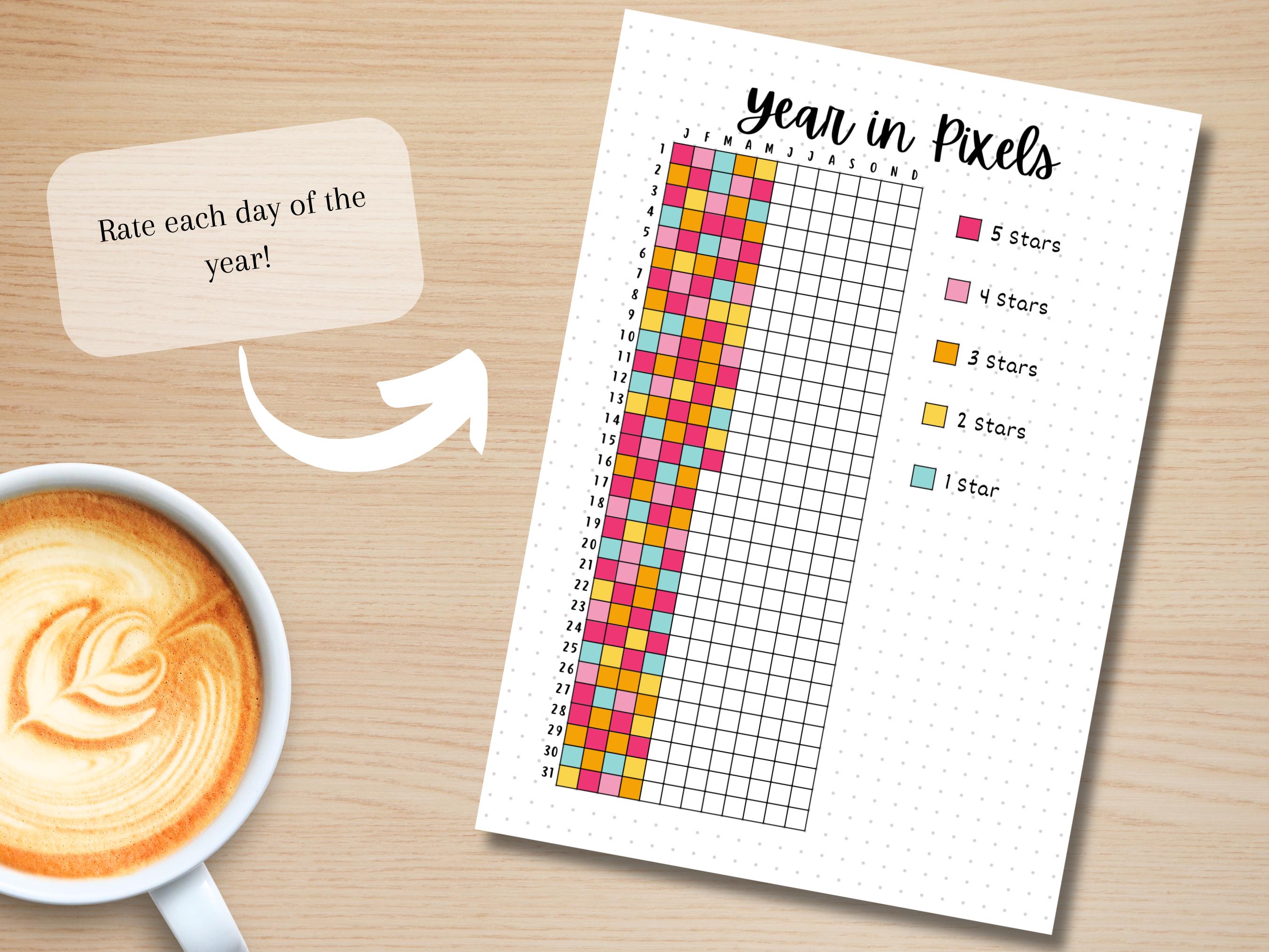 Year in Pixels - PRINTABLE Journal Page - Planner Page - Daily Tracker ...