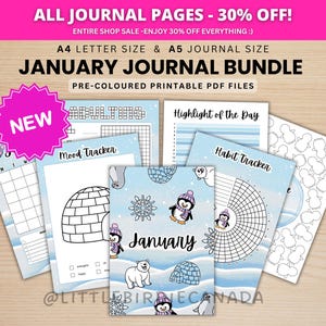 January Journal Bundle - Winter Sports - PRINTABLE Journal Pages - PRE-COLOURED Pages - January Planner - January Agenda - Printable Planner