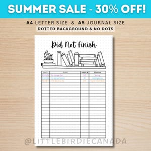 Did Not Finish Reading Tracker - PRINTABLE Journal Page - Book Journal Page - Book Tracker - Reading Tracker - DNF List - Reading Log