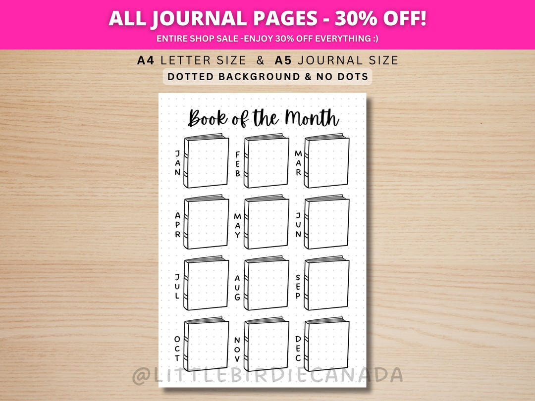 Book of the Month - PRINTABLE Journal Page - Planner Page - Reading ...