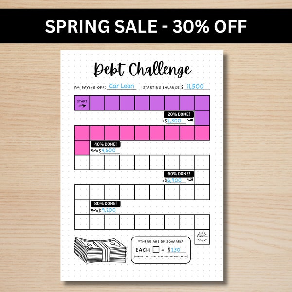 Debt Challenge - A5 Journal Page - PRINTABLE Tracker - Debt Tracker - Debt Game - Load Tracker - Payoff Debt Challenge - Loan Payoff