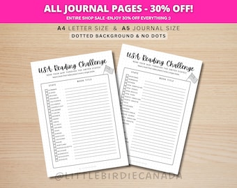 USA Reading Challenge - PRINTABLE Journal Page - 50 State Reading Challenge - Book Challenge - Reading Game - Book Journal - Reading Journal