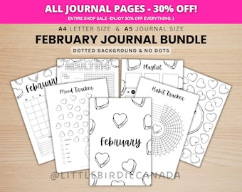 February Journal Bundle - Candy Hearts - PRINTABLE Journal Pages - BLACK & WHITE - February Planner - February Agenda - Printable Planner