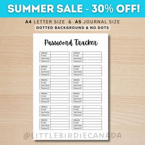 Password Tracker - Password Log - Password Organizer - Password Keeper - PRINTABLE Password Tracker - Printable Journal Page - Password List