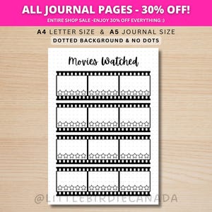 Movie Tracker - PRINTABLE Journal Page - Printable Planner Page - Track Movies Watched - Movie Log - Movie Watching - Journal Template