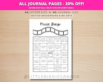 Movie Bingo Game - PRINTABLE Journal Page - Planner Page - Movie Challenge - Movie Game - Movie Genre Game - Movie Journal - Movie Log