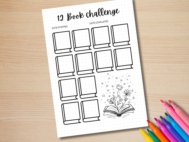 12 Book Reading Challenge - PRINTABLE Journal Page - Reading Tracker ...