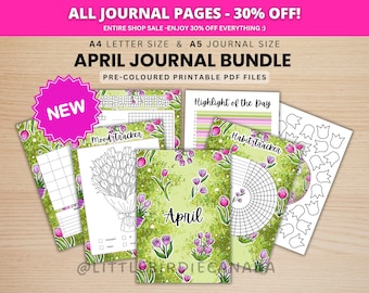 April Journal Bundle - Frühlingstulpen - DRUCKBARE Journal Seiten - VORgefärbte Seiten - April Planer - April Agenda - Druckbarer Planer