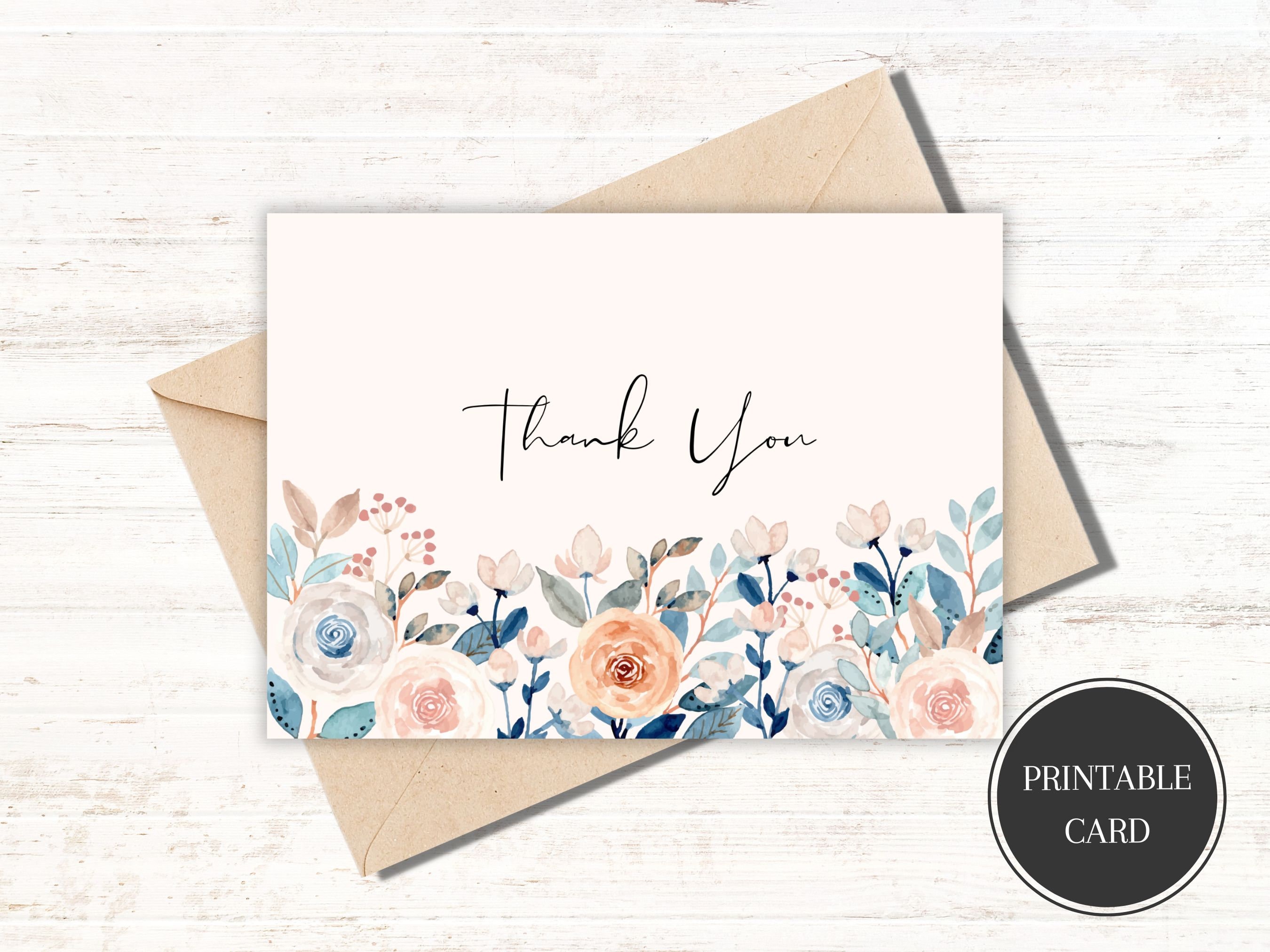 Printable Thank You Card Floral Thank You Card Flower Thank You Card ...