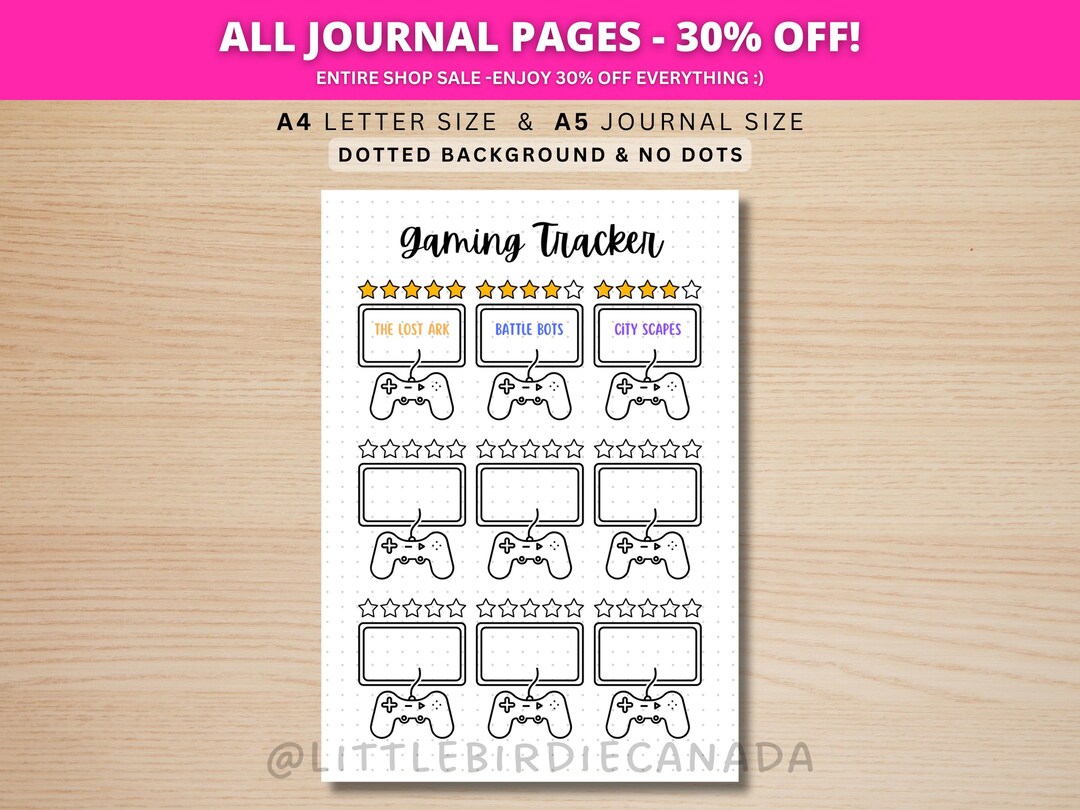 Video Gaming Tracker - PRINTABLE Journal Page - Video Game Log - Video ...